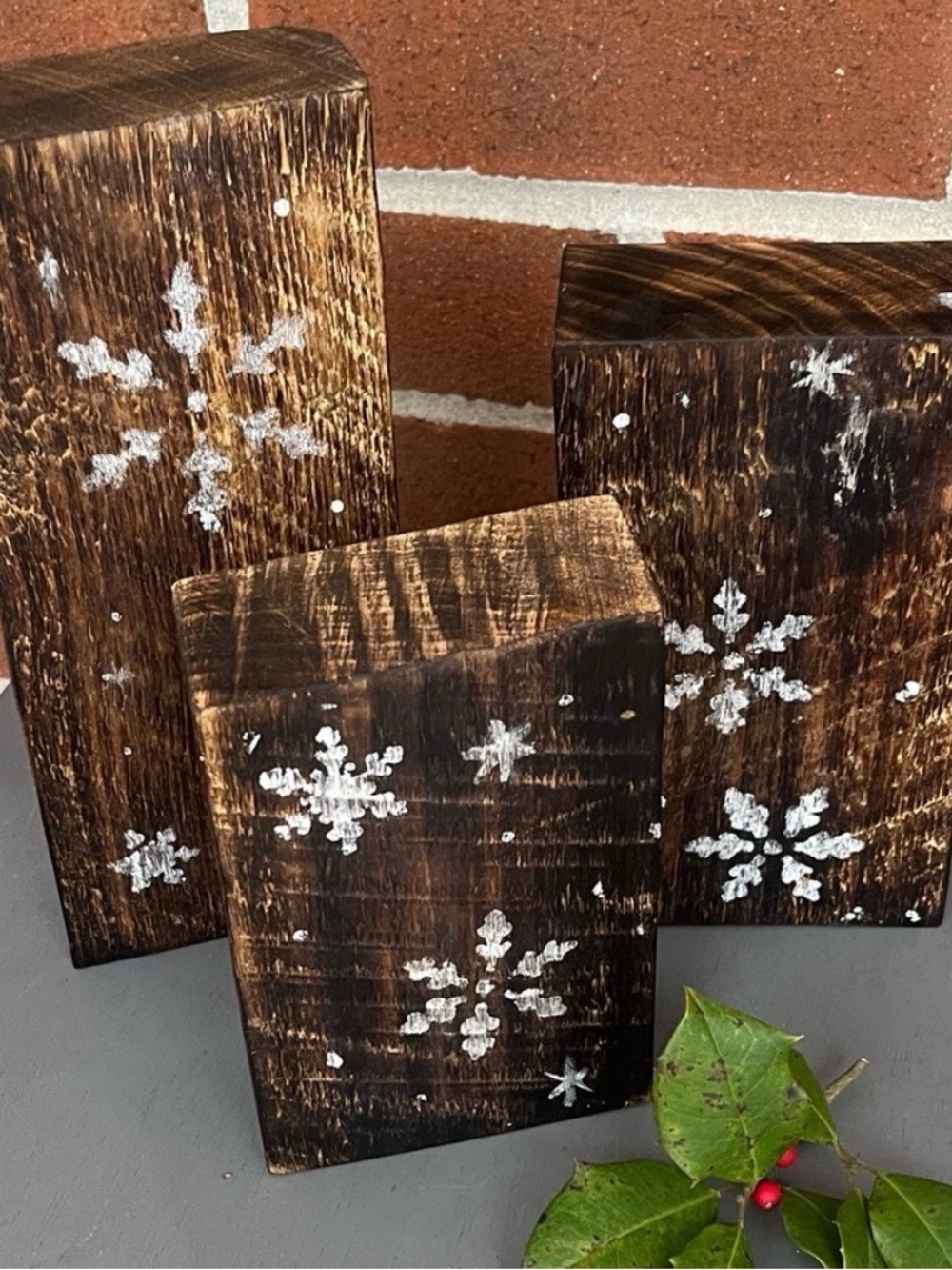 Rustic Farmhouse Wooden Snowflake Blocks Handmade Winter Decor